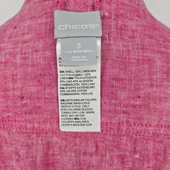 Chicos Jacket 3 Womens XL Linen Blend Reversible Pink White Stripe Snaps Beach - Picture 5 of 16